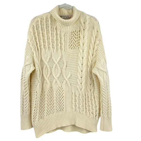 Athleta cableknit 80% wool 20% cashmere Fisherman coastal cardigan, beige SZ M - Picture 1 of 8